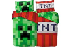 BERONAGE Dwustronna pościel z linii Minecraft Creeper TNT; 135 x 200 cm + 80 x 80 cm; 100% bawełna; jakość Renforcé; linon; pościel dla dzieci; motywy Crafting, Zombie, Enderman, Enderdrache, Szkielet