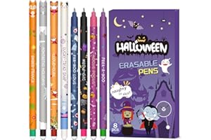 ZAPPELSTIFT Lot de 8 stylos gel effaçables – Lot de 8 stylos gel effaçables pour Halloween, avec encre effaçable thermosensible, une variété de couleurs d'encre et de designs de tige, pointe de 0,7 mm