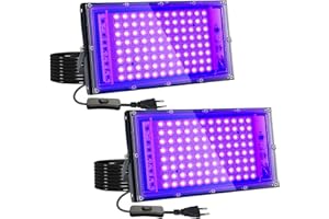 Eleganted 2Pcs 100W lumiere noire, Lumière Noire Projecteur UV LED, Imperméable IP65 lampe lumiere noire, 385-395 nm pour Scène, Fête, Peinture, Halloween, Jardin