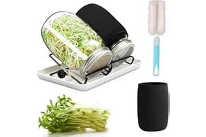 Ompinda Seed Sprouting Jar Kit, 2 Pcs Wide Mouth Glass Mason Jars(32oz) with Stainless Steel Screen Sprout Lids,Tray,Stand,Blackout Sleeves Used to Grow Broccoli, Alfalfa, Mung Bean