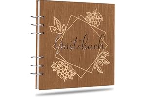 Creawoo Hochzeits Gästebuch aus Holz, Gästebuch für Hochzeit Fotobuch mit 90 weiß linierten Seiten, Vintage Hochzeits Dekoration Hochzeits Geschenk Gästebuch für Brautpaar, Geburtstag, Taufe