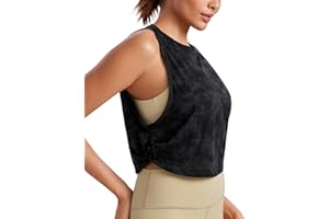 CRZ YOGA Donna Cotone Sportivo Crop Canotta Tank Top Shirt Senza Maniche Fitness Palestra