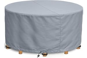 Kingsbridge Round Garden Furniture Table Cover 600D Heavy Duty Fabric, Double Stitching, Waterproof, Anti UV, Breathable, Rip Proof, 150 x 69cm Grey Outdoor Patio Furniture Protector