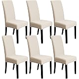 Amazon Basics Fodera per sedia da pranzo elasticizzata, in jacquard e lattice con motivo a rombi, 6 unità, beige
