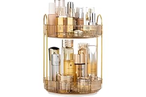 Cnwinu Luxury Rotating Makeup Organiser, 360° Spinning Cosmetics Organiser, Gold