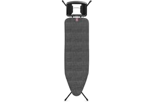 Table à Repasser Brabantia Taille B, 124 x 38 cm – Denim Black | 100% Coton Fairtrade | Structure Stable Anti-vacillement | Pliable, Hauteur réglable et Repose-Fer Fixe | Certifiée Fairtrade et C2C
