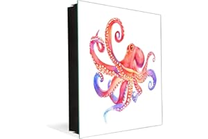Concept Crystal Key Organizer Cabinet and Magnetic Glass Doors with Design of Your Choice K08 Red Octopus Devilfish