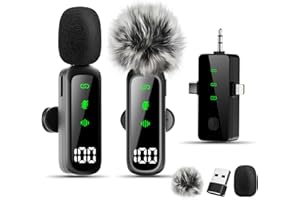 Bayanbulu Mikrofon Handy für iPhone, iPad, Android, Kamera, PC – 3-in-1 Profi-Mini-Mikrofon mit LED-Anzeige & Rauschunterdrückung, Mikrofon Kabellos für YouTube, TikTok, Vlog Podcast(2er-Pack)