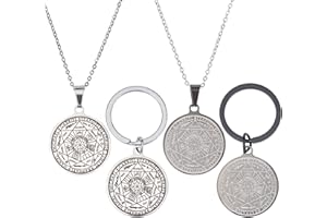 PLIGREAT 4 Pcs Seven Archanges Pendentif pour Protection Spirituelle Talisman Amulette Porte-clés Sceau des 7 Archanges Protection Collier pour Hommes Médaille en Acier Inoxydable Bijoux