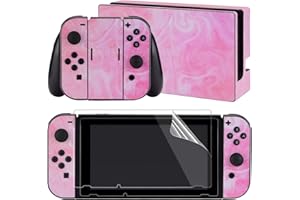 eXtremeRate Autocollant pour Nintendo Switch Manette,Sticker Skin pour Switch Console & Joycon & Dock avec 2 Protection d'Écran-Rose psychédélique