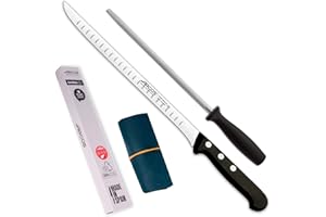 Arcos | Juego Cuchillo Jamonero 3 Pzas | jamonero Acero Inoxidable (240 mm), afilador Chaira y Cubre jamón | Juego Cuchillos jamonero Profesional | Paleta ibérica | Eco