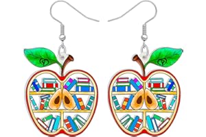 LONYOO Boucles d'oreilles Livres en Acrylique Bijoux Pendants Funny Bibliothèque Rentrée Scolaire Cadeaux pour Enseignants Femmes Filles Enfants Charms