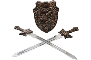 Carousel Toys and Gifts Kids Twin Sword Shield Battle Pack Toy | Children's Medieval Knight Costume Fancy Dress | Play Sword Shield Set Role Playing - Bronze