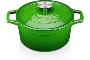 Vancasso - Pentola in ghisa per il pane per 2-4 persone, diametro 22 cm, smaltata, coperchio, casseruola, per arrosto/stufato/cucinare, rotonda, colore verde, 3 L