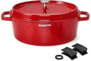 ROSSETTO 10,6L Cocotte ovale en fonte d’aluminium, revêtement antiadhérent en céramique. Couvercle avec picots saveurs. Compatible tous feux dont induction et au four jusqu’à 220° (38cm, Rouge)