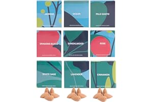 HERBTALE Backflow Incense Cones Variety Pack - Set of 9 Scents Waterfall Backflow Incense Rose, Lavender, Jasmine, Ocean, Cinnamon, Sandalwood, Dragons Blood, Palo Santo, White Sage