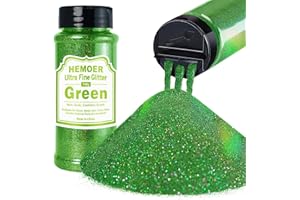 HEMOER Vert Paillettes Ultra Fines, 140g en Résine Paillettes Métallique pour époxy, Gobelets, Bougies, Arts de la Peinture, Cheveux, Visage, Corps, Yeux, Nail art, Festival