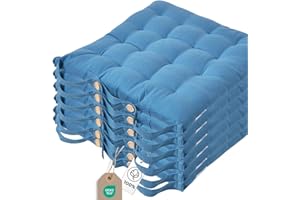 ‎HOMESCAPES Homescapes 6er Set Stuhlkissen 40x40 cm blau – Sitzkissen Outdoor/Indoor mit Baumwollbezug, Sitzpolster waschbar und Oeko-TEX-Zertifiziert für Esszimmer-, Küchen- & Gartenstühle
