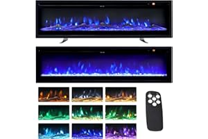 INMOZATA Camino elettrico da parete/da incasso/indipendente, 102 cm, con telecomando e controllo touch screen, 9 LED effetto fiamma colorata, 2 impostazioni di calore 900 W e 1800 W, set di cristalli
