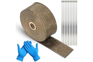 PIASHOW Bande de protection thermique en fibre de basalte pour pot d'échappement - Résistant à la chaleur jusqu'à 1200 °C - Pour collecteur d'échappement de motos et voitures (12 m avec serre-câbles)