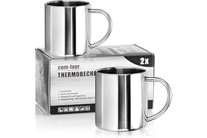 ‎COM-FOUR com-four® 2x Edelstahl Thermobecher - 300 ml je Becher - Isolierbecher doppelwandig - Kaffeetasse bruchsicher - Thermo-Trinkbecher - Camping Becher - Tasse - BPA-frei (300ml)