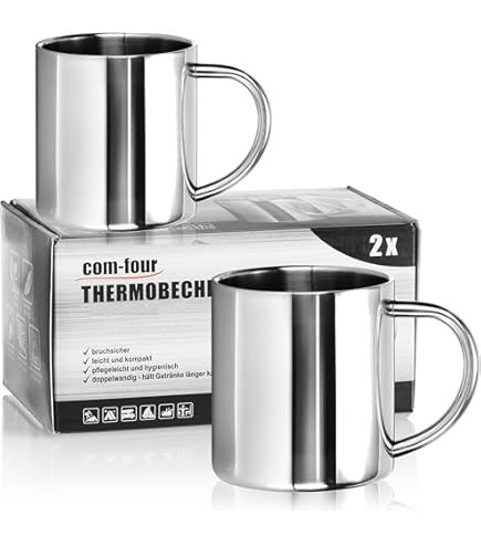 Theekopje RVS Dubbelwandige Mokken 400ml voor het Drinken van Thee Koffie Hete Soep (1st, zilver) | NL