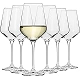 Krosno Large White Wine Glasses | Set of 6 | 390 ML | Avant-Garde Collection | Crystal Glass | Perfect for Home, Restaurants 