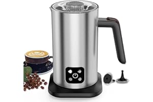 HOJOCOJO Espumador de Leche, Vaporizador de Leche eléctrico 4 en 1,100% Acero Inoxidable Batidor Automática de Espuma Fría y Caliente y Calentador de Leche para Café con Leche, Capuchinos, Macchiato, 350ml