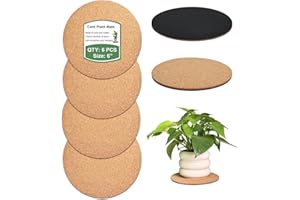 vensovo Cork Plant Coasters & Saucers 15.2 CM – Absorbent Round Mats for Indoor Flower Pots, Planters, House plants, Surface Protector for Table & Floor – 6 Pcs