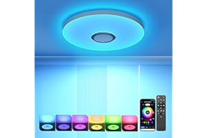 OTREN Plafonnier Led avec Haut-parleur Bluetooth, 36W RGB Luminaire Plafonnier avec Télécommande et Contrôle APP, Eclairage de Plafond Dimmable pour Salle de Bain Chambre Cuisine, 3600LM