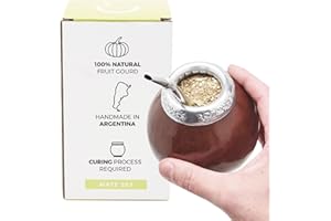 BALIBETOV Authentic Argentine Yerba Mate Cup & Bombilla Set - Traditional Hand-Carved Natural Mate Gourd from Argentina (Dark Brown)