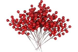 Sadodo 22 PCS Fake Red Berries,Red Berry Picks Branch,7.8 Inch Artificial Berry Stems for Christmas Tree,Home Decor,Wedding,DIY Crafts