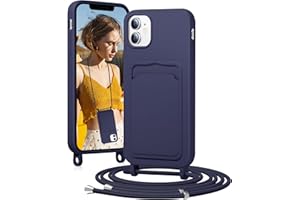 BENTIACC Handykette Silikon Hülle für iPhone 12/12 pro mit Band, Handyhülle mit Kartenfach, Abnehmbar Kordel Kette, Stoßfeste Schutzhülle für iPhone 12/12 pro (Marineblau)