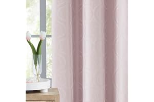 Abstractex Greyish Pink Sparkle Jacquard Blackout Curtains for Nursery Room Cold Blocking Curtain Set for Kids' Bedroom Room Darkening Drapes Light Weight, 54" W X 90" L, Eyelet Ring Top, 2 Panels