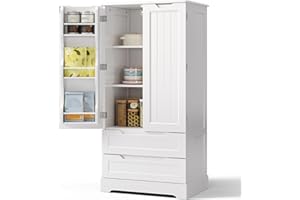 Bealife Armoire et Buffet avec 2 Tiroirs et 2 Portes, Meuble de Rangement pour Salon, Salle à Manger, Entrée, 60×40×120cm, Blanc