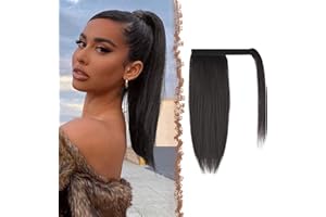 ‎FESHFEN FESHFEN Pferdeschwanz Extensions Glatt Lang Pferdeschwanz Verlängerung Haarteil Zopf Clip in Ponytail Extension Synthetik Zopf Haarverlängerung für Damen, 30 cm Dunkelstes Braun