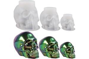 JUMYEE 3 Pieces 3D Halloween Skull Candle Soap Making Mold, Handmade Wax Resin Epoxy Mould Agate Aromatherapy Plaster Casting Craft Chocolate Baking Molds Ice Tray DIY Party Light Decor