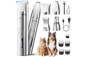 oneisall Dog Clippers Grooming Kit 4 in1,Low Noise Dog Paw Trimmer,Cordless Quiet Pet Shaver Trimmer Nail Grinder for Dogs and Cats