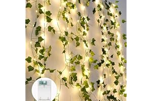 A.bigwhale Guirlande lumineuse de lierre artificiel, guirlande lumineuses d'intérieur 6m 60 LED, guirlande lumineuse à piles chambre, led feuilles décoration pour fête de mariage