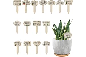 PEUTIER 15pcs Plant Markers, Wooden Plant Labels Funny Plant Signs Stake, Interesting Words & Cute Patterns Tags Labels for Outdoor Indoor Patio Supplies Novelty Gifts