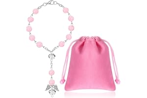 Otuuz Auto Rosenkranz zum Schutzengel Anhänger Geschenkbeutel aus Samt Weißer Rosenkranz Männer und Frauen Kurze Auto Rosenkranz Perlen Geschenkidee für Autofahrer Hängende Verzierung