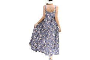 YESNO Women's Summer Casual Maxi Plus Size Dress - S-3XL, Square Neck, Floral Pattern, Wide Pockets, Boho, E96 UK, Hand Wash Only, 13623305031