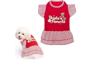 EXPAWLORER Dog Christmas Dress for Small Dogs and Cats, Girl Dog Dress Skirt Santa's Favourite Holiday Xmas Costume Party Pet Clothes Festive Puppy Clothing Shirt, Medium