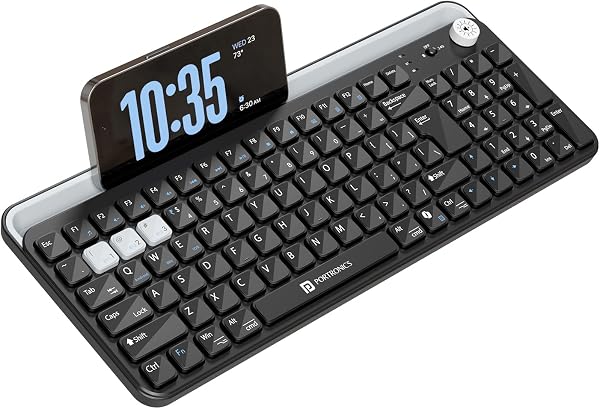 Portronics Bubble 4.0 Wireless Keyboard with Bluetooth + 2.4 GHz USB Receiver, Rechargeable Battery, Volume Control Knob, Multimedia Hotkeys with Numpad, for La