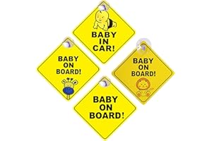 Supkeyer 4Pcs 12.5x12.5cm Baby on Board Car Warning Sticker Sign Car Safety Warning with Large Suction Cups