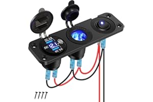Thlevel Panneau de Prise Chargeur Voiture 12V QC3.0 USB avec d'allume Cigarette Voltmètre à LED et Interrupteur Bascule pour Bateau SUV Camion Caravane Marine