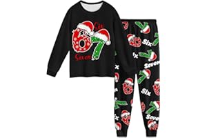 NUOKE 67 Meme Six Seven Number 6 7 Funny Christmas Pajamas Long Sleeve Tops and Pants 2 Piece Outfit Cute Xmas Pjs Activewear