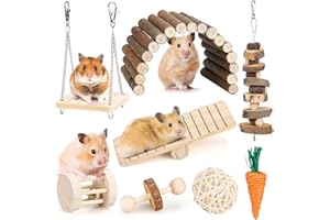BBJINRONJY Juguetes de hámster para masticar naturales, juguete para conejo, conejillo de indias, animales pequeños, juguetes molares, cuidado de los dientes, accesorios de madera, columpio y puente de pesaje