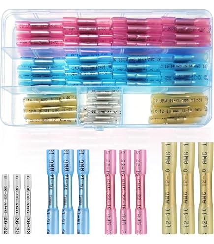 Lot De 120 Connecteurs à Sertir Avec Gaine Thermorétractable - Double Paroi étanche - Pour Câbles 26-10 AWG - 11