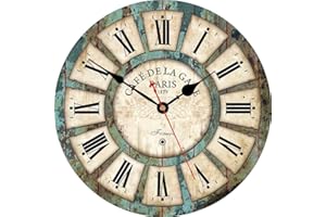 VIKMARI 12 Inch Vintage Wall Clock, Unusual Wooden French Style Clocks, Silent Battery Powered Decorative Wall Clock for Living Room Kitchen Bedroom Bathroom Office